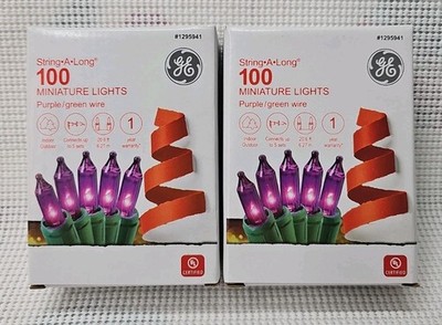 Lot of 2 GE Purple Minature String Lights 100Ct Green Wire New