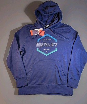 Hurley Pullover Hoodie Men's Size Medium Blue Pullover Logo Graphic NWT 