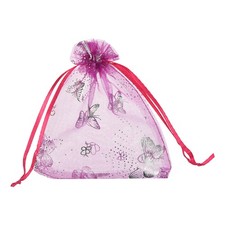 100 Pcs Organza Bag 4"x5" Sheer Butterfly Mesh Bags Drawstring Rose Red-Silver