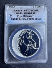 2014 Russia 3 Ruble Silver Proof Year of Horse Coin ANACS PR70 DCAM FIRST RELEAS