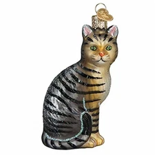 Old World Christmas Glass Blown Ornament, Tabby Cat (With OWC Gift Box)