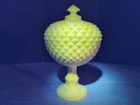 Vintage WESTMORELAND 9" SAWTOOTH Diamond Point Milk Glass Compote Dish with Lid