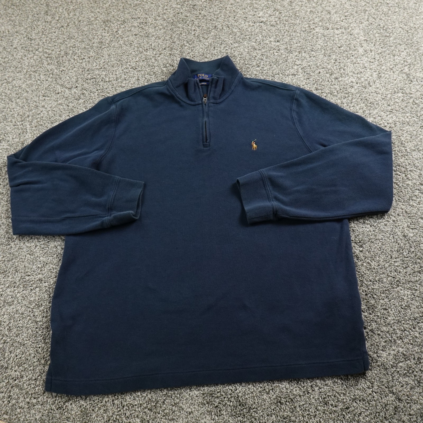 Polo Ralph Lauren maglione uomo L blu estate costina carne pony zip finta felpa