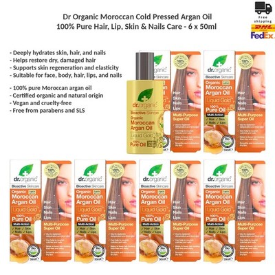 Dr Organic Marokkanisches Arganöl 100% Bio Kaltgepresst Haar Haut Pflege 6x50ml