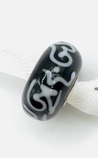Trollbeads Ohm Black Opaque Unique OOAK With White Pattern Retired Rare