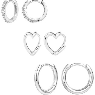 Creolen Ohrringe Damen Silbern 3er Set Huggies Zirkonia Ohrringe Schmuck