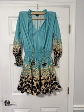 ChicMe Women’s Boho Floral Leopard Print Ruffle Dress Long Sleeve Size S