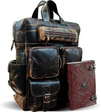 Buffalo Leather Backpack Multi Pockets Daypack Travel Laptop Bag for Men Women