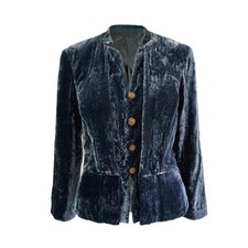 Rare 100 Silk Velvet Jacket Button Front Peplum Blazer Vintage Luxury Outerwear