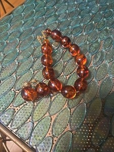 Chunky Vintage Faux Amber Baubles Bead Necklace And Clip-on Earrings Retro 60s
