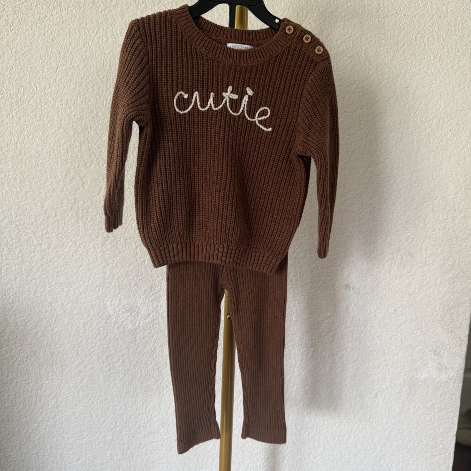 Grayson Mini Girls Long Sleeve Two Piece Set Size 18M Brown Gently Used