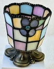 Vintage Style Stained Glass Tiffany Look Candle Holder Multicolored Metal Base