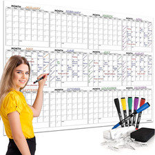 Large 36"X48" White Board Calendar Dry Erase Calendar for Wall 12 Month Planner