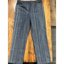 Yves Saint Laurent YSL Striped High Waist Straight Leg Pants Blue White Vintage