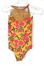 Billabong Girl  s Size 6 Yellow Floral Halter One Piece Swimsuit
