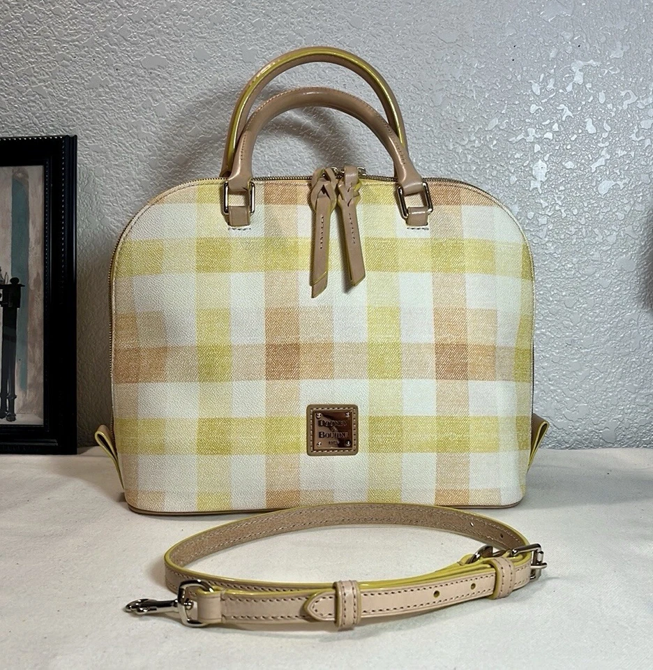 Bolso Bandolera Nuevo con Etiquetas Dooney & Bourke Quadretto Guinga Cremallera Cremallera Amarillo Naranja Foto 2 de 4