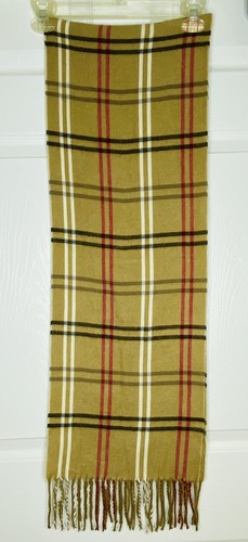 Cejon Scarf Made in Italy 11''x 57'' Fringe Brown Plaid Black Cream Red Tartan - Picture 4 of 7