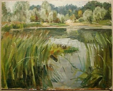 Ukrainian Soviet USSR Oil Painting impressionism landscape lake realism 