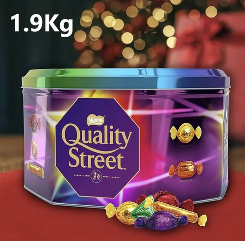 2Kg (1,9Kg) Nett große Dose hochwertige Straßenpralinen Weihnachten Weihnachtsgeschenk Neu