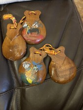 Vintage Hand Painted Wooden Castanets from Spain Bullfighter Flamenco Set Of 2
