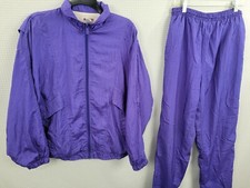 Vintage Reebok Woman's Purple Nylon Flannel Lined 2 Pc Track Suit Size Medium