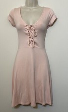 NWT Francescas Alya Small Dress Pink Short Sleeve Lace Up Scoop Neck Stretch