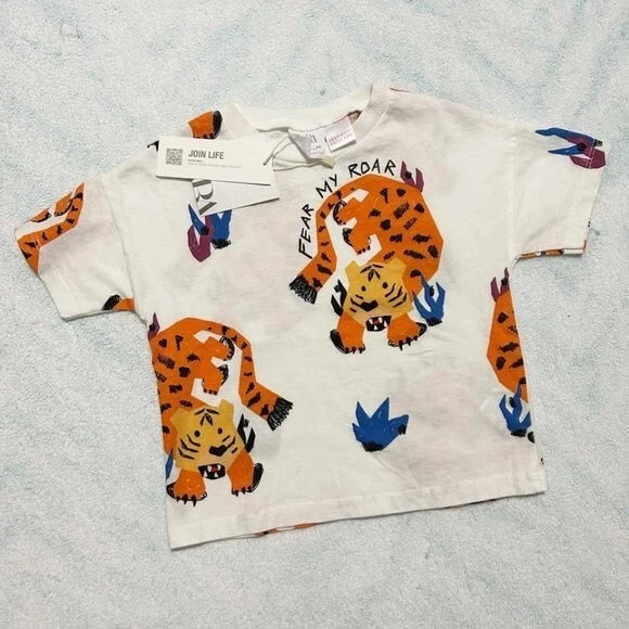NEW Zara Baby Fear My Roar Tiger Print Tee T Shirt Size 6 9 months
