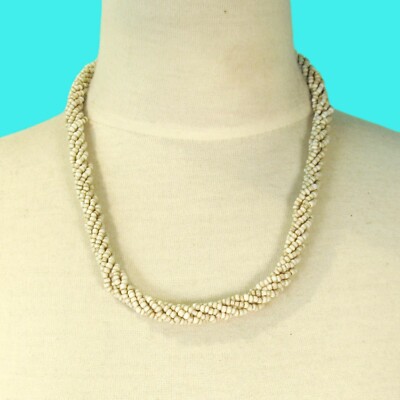 18'' Antique Stone Twisted Rope Chain Handmade Seed Bead Statement Necklace 