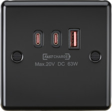 Knightsbridge CL9 range Matt Black Electrical Plug Sockets and Switches + USB