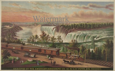 #ad #ad LARGE 1860s Niagara Falls Canada Southern Railroad Train Litho Print 17quot;x22quot; $24.99