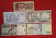 MIXED LOT 5 DIFFERENT WORLD PAPER MONEY BANKNOTES CURRENCY FOREIGN  UNC