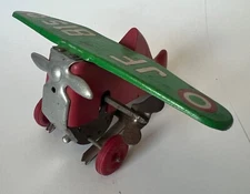 Vintage Windup Joeuf JF 815 Airplane Tin Toy France plane pop up WW2 era car
