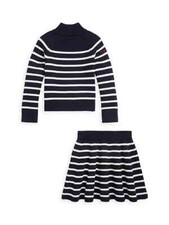 Polo Ralph Lauren Girl's 2 Piece Striped Turtleneck Skirt Set Navy Size 6 $165