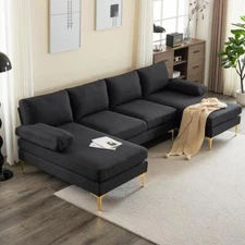 4 Seat Modern Sectional Sofa 2 Chaise Nordic U-Shaped Couch Upholstered