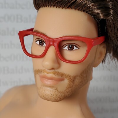 GLASSES ONLY ~ PLASTIC RED FRAME FITS KEN 11.5'' FASHION DOLL NO LENS READING