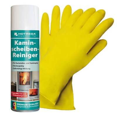 HOTREGA Kaminscheibenreiniger Ofenreiniger Ruß Harz Glas 300ml mit Handschuhe