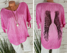 NEU ITALY LEGERES LONG TOP SHIRT LEINEN-MIX "ANGEL WINGS" FLÜGEL PINK 38-42