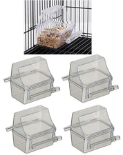 Lot of 4 Bird Acrylic Clear Seed Food Water Feeder Feeding Hook Cups
