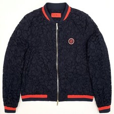 CAROLINA HERRERA CH Bomber Jacket Floral Lace Logo Contrast Rib Zip Navy M-L