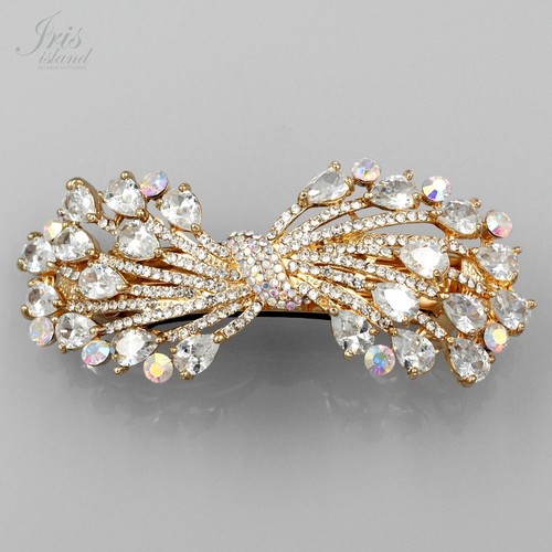 18K GP Schleife Klar Strass Kristall CZ Haarspange Haarschmuck 6 - Bild 1 von 5