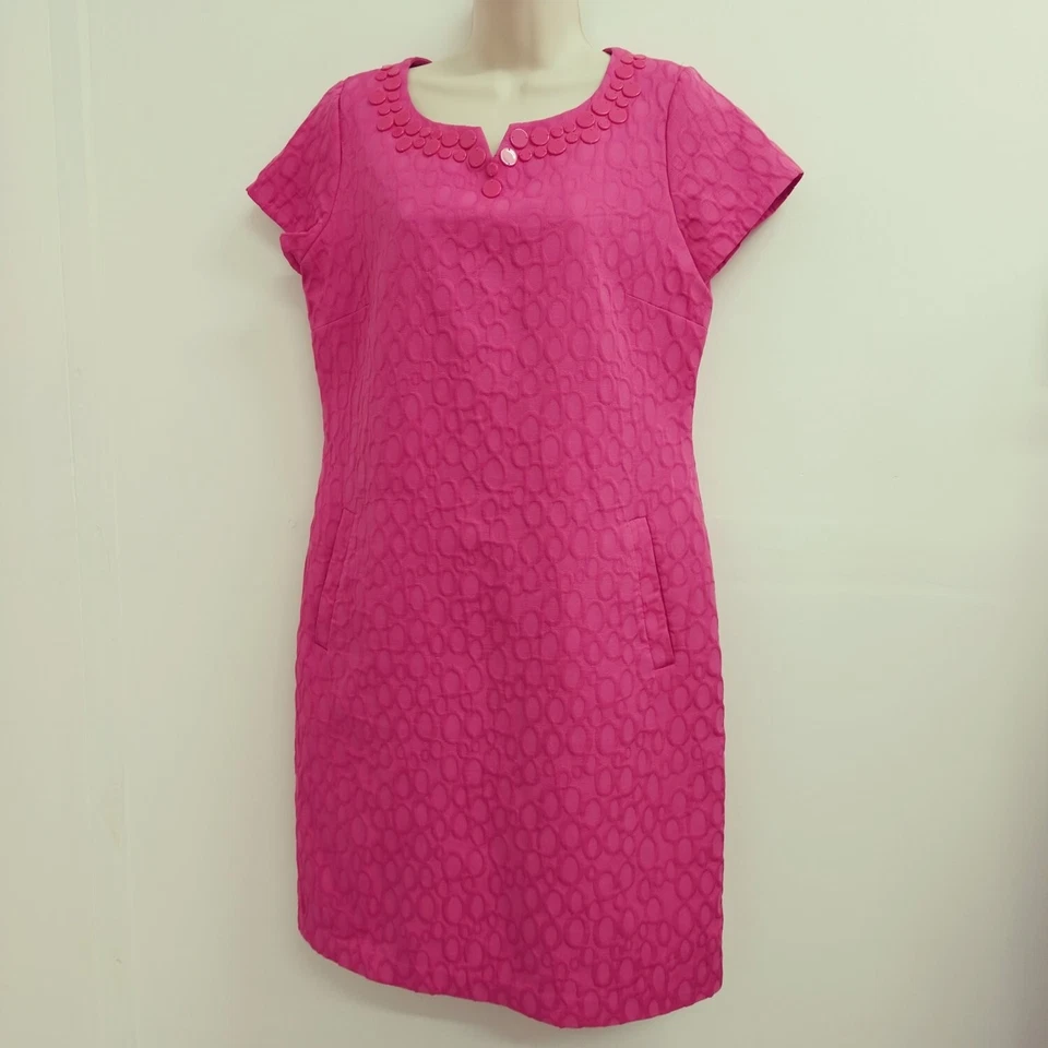Dona Buchman Dress Womens Size 10 Pink Short Sleeve V Neck Pullover Knee Length - Image 4 of 4