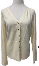 Field Manor women's  Button Down Ivory Silk Blend Cardigan Sweater Size XL