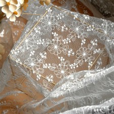 White Embroidery Flora Tulle Lace Mesh Fabric 51" Width 0.5Y Bridal Full Dress