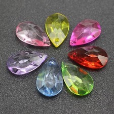 30 Mixed Colour Transparent Acrylic Faceted TearDrop Beads Charms 26mm Craft DIY