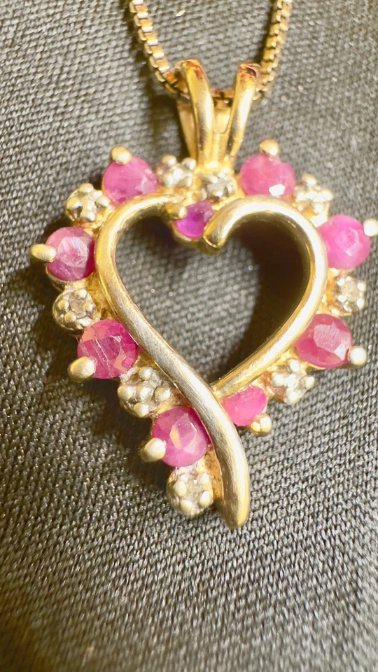 Beautiful Ruby Diamond Heart Vermeil Necklace - Image 3 of 4