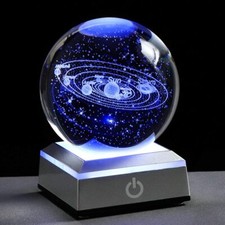 3D Solar System Crystal Ball With Led Colorful Lighting Touch Base, Solar System