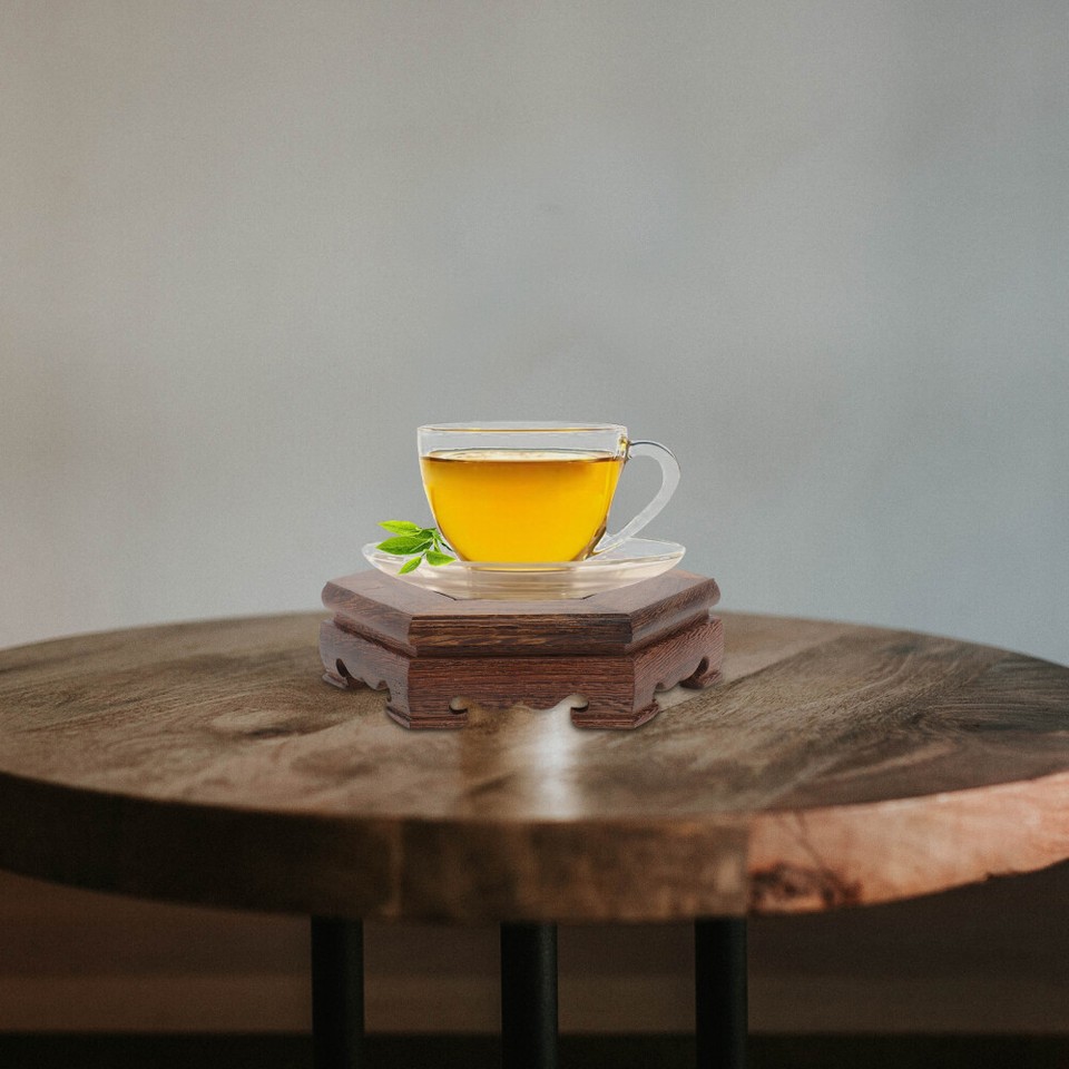 Wooden Vase Stand Hexagonal Base Figurine Display Enhances Home Taste