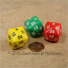 NEW 3 D24 D&D RPG Polyhedral Game 24 Sided Dice Set Yellow Green Red Koplow