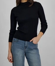 Hooked Up By Iot Women's Juniors' Black Mock-Neck Rib-Knit Sweater Size XS