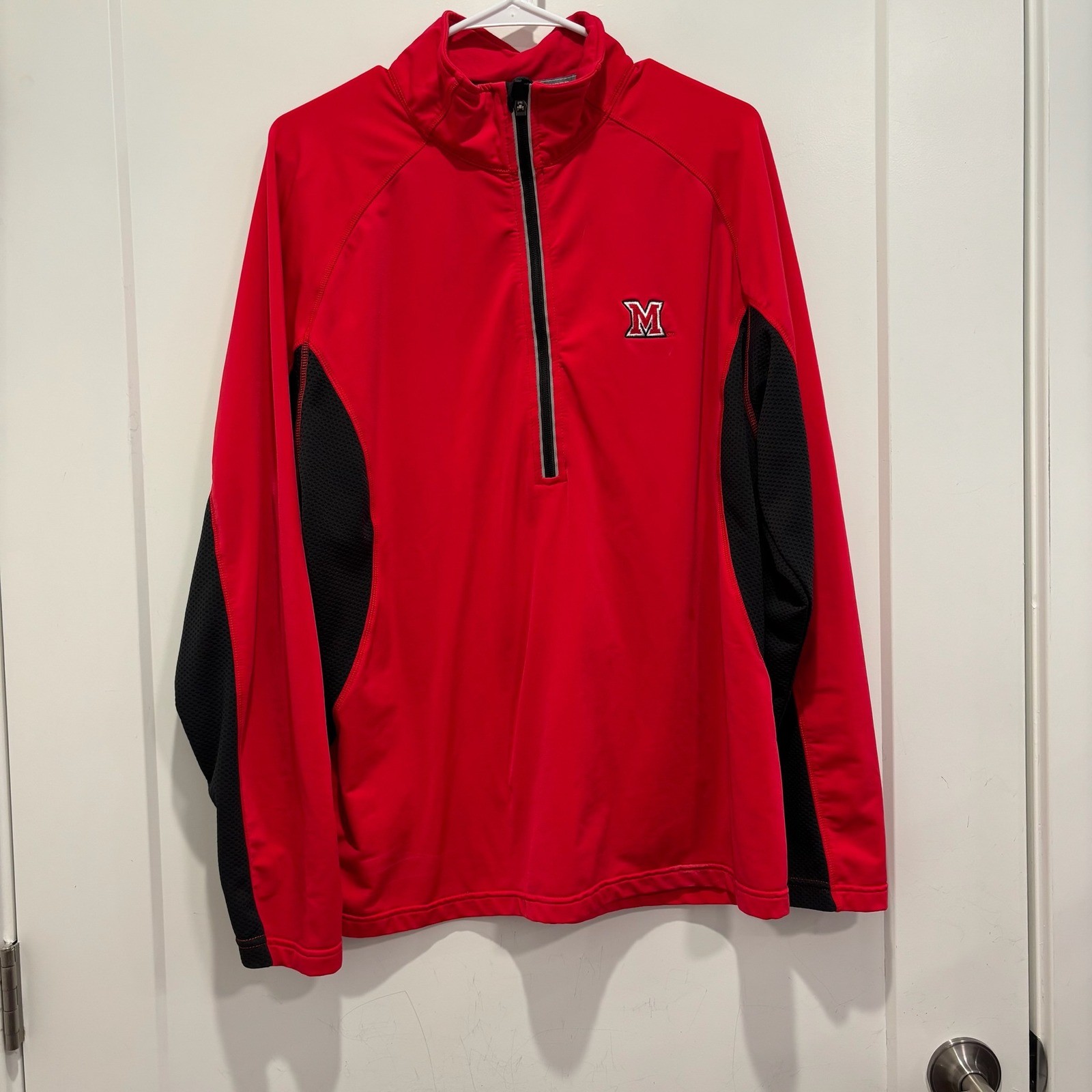 Levelwear Miami University RedHawks Mens Large 1/4 Zip Pullover Jacket Red Black
